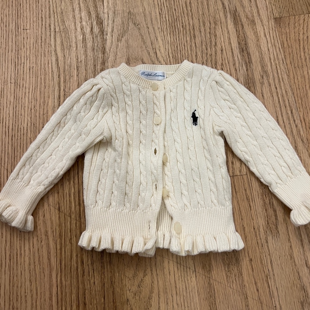 Ralph Lauren baby white cream cable knit cardigan sweater, size 6 months